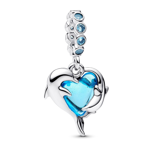 Pandora 793924C01 Silber Charm-Anhänger Blaue Muranoglas Delfine