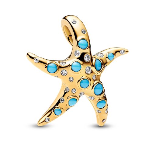 Pandora 763818C01 Charm-Anhänger Funkelnd Blauer Seestern Goldfarben
