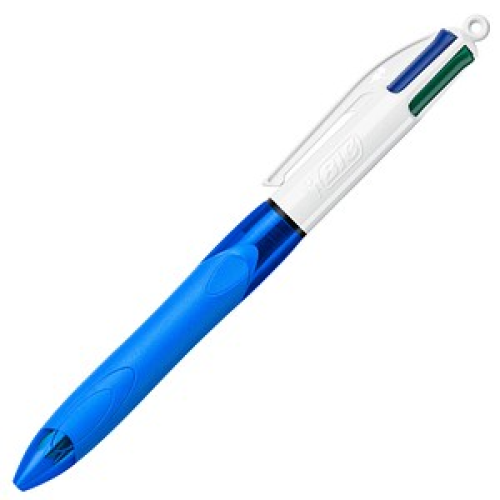 BIC 4-Farben-Kugelschreiber 4 Colours GRIP Medium blau/weiß, Schreibfarbe: schwarz, blau, rot, grün, 1 St.
