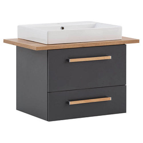 MÖBELPARTNER Waschbecken mit Unterschrank Duo 701518 anthrazit, eiche landhaus 82,2 x 50,0 x 61,5 cm