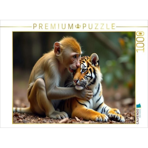 CALVENDO Puzzle Äffchen mit jungem Tiger | 1000 Teile Lege-Größe 64x48cm Foto-Puzzle für glückliche Stunden