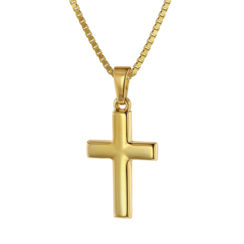 trendor 75421 Kreuz für Kinder 18 mm Gold 333 / 8 K + vergoldeter Silberkette