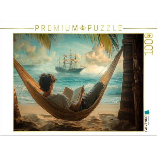 CALVENDO Puzzle Piratenabenteuer - junger Mann liest ein Buch | 1000 Teile Lege-Größe 64x48cm Foto-Puzzle für glückliche Stunden