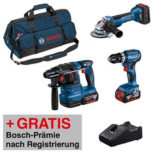 AKTION: BOSCH Professional Combo Kit 18V (3) Akku-Bohrhammer-Set 18,0 V, mit 2 Akkus mit Prämie nach Registrierung