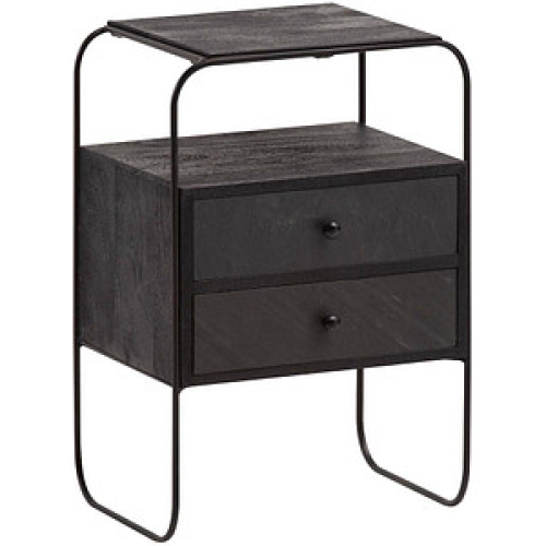 WOHNLING Nachttisch Massivholz schwarz 40,0 x 30,0 x 60,0 cm