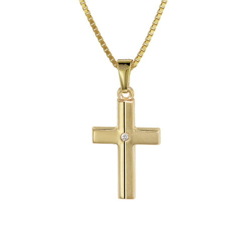trendor 08516 Kinder Kreuz Gold 333 mit Zirkonia und goldplattierte Kette