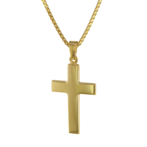 trendor 75221 Kreuz-Anhänger 24 mm Gold 333 (8 Kt.) mit plattierter Halskette