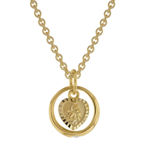 trendor 39455 Taufring mit Engelherz Gold 333 an goldplattierter Silberkette