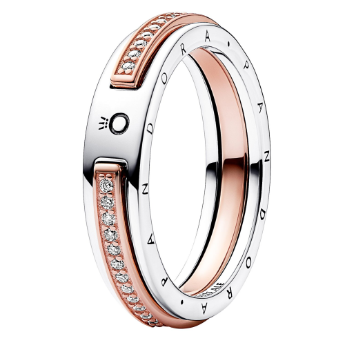Pandora 182773C01 Damen-Ring Zweifarbig Logo & Pavé