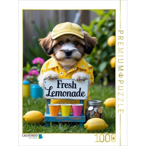 CALVENDO Puzzle Hund verkauft Limonade - sommerlich, süß und originell | 1000 Teile Lege-Größe 64x48cm Foto-Puzzle für glückliche Stunden